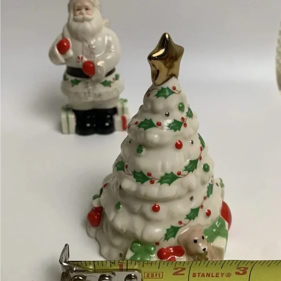Vintage Lenox Christmas Tree Santa Claus Salt And Pepper Shakers Holiday Table - Picture 11 of 12
